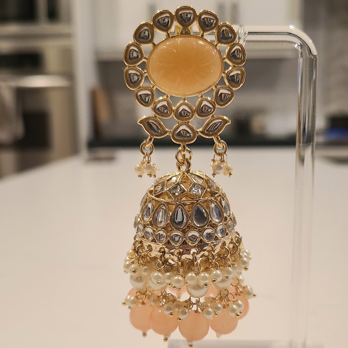 Amrapali Peach Kundan Jhumkas