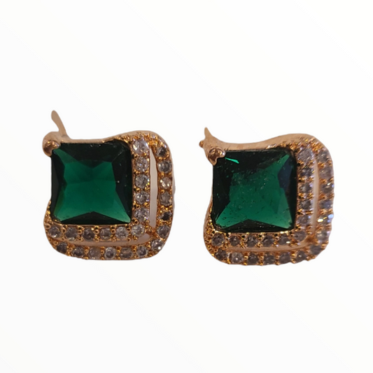 Square Studs, Emerald