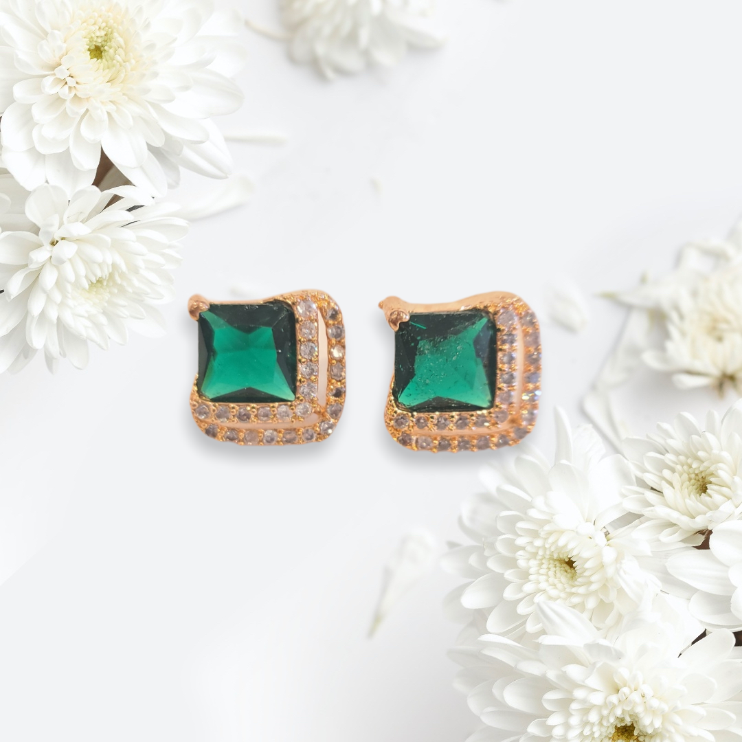 Square Studs, Emerald