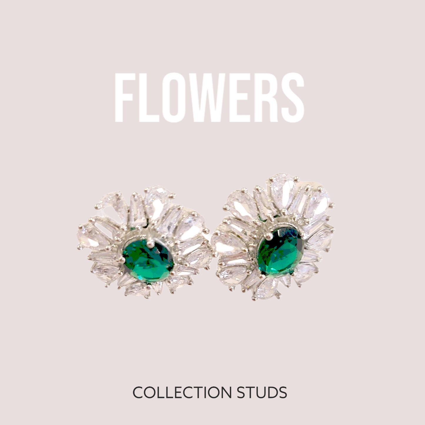 Flower Studs, Emerald