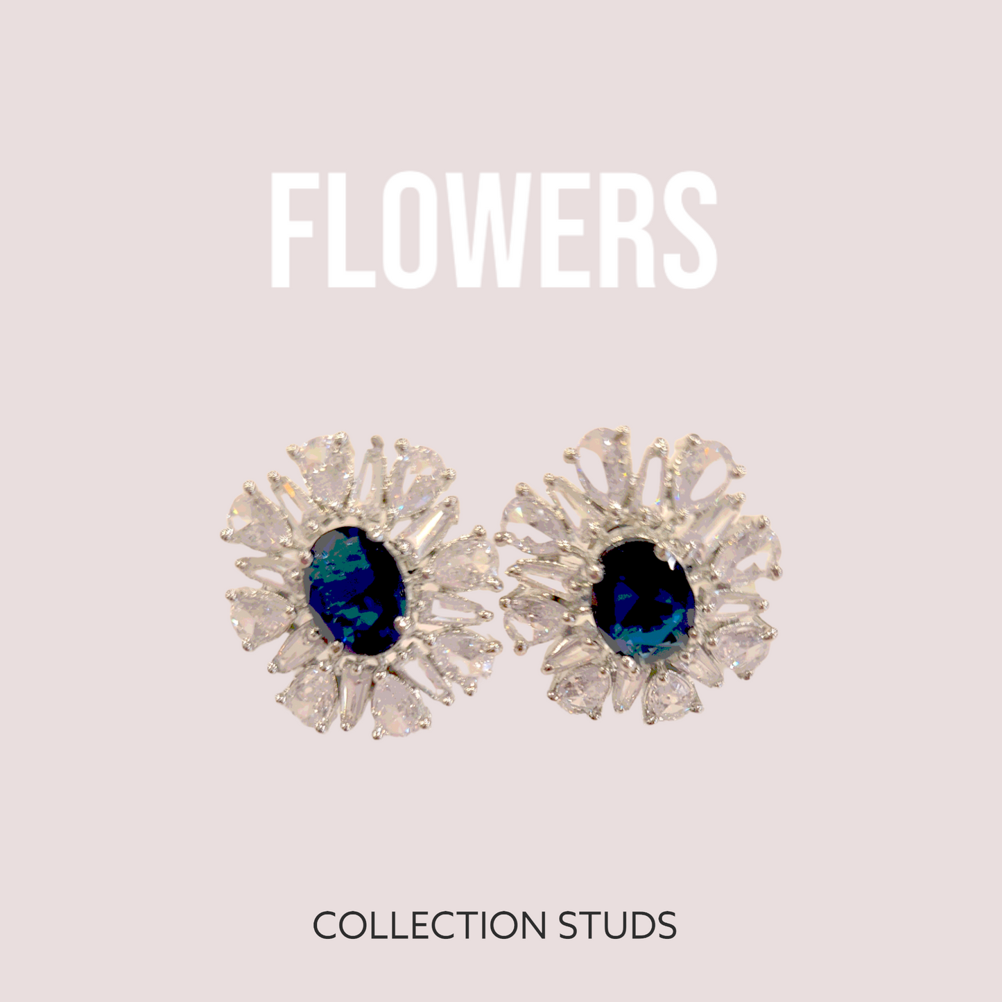 Flower Studs, Navy