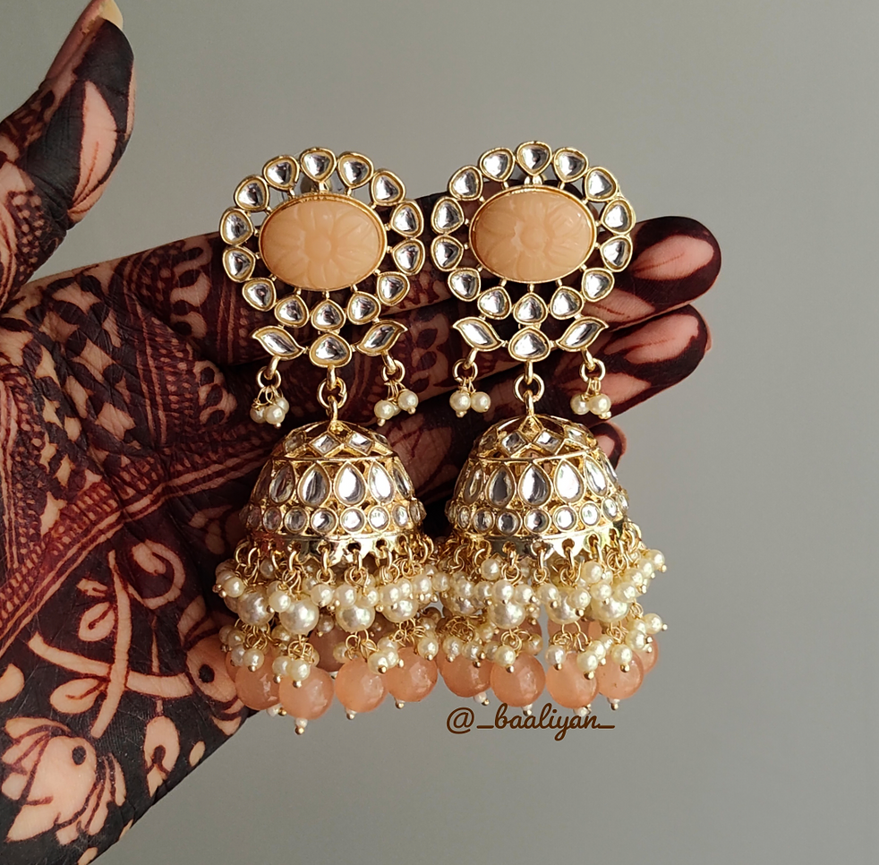 Amrapali Peach Kundan Jhumkas